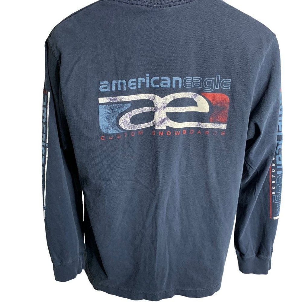 Vintage 90s American Eagle Crewneck TShirt M Blue Long Sleeve Snowboard